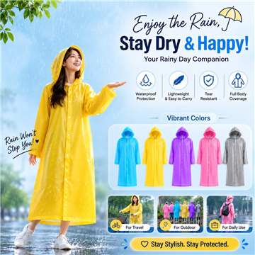 Waterproof Unisex Rain Coat Hooded Full Sleeves Outdoor Men