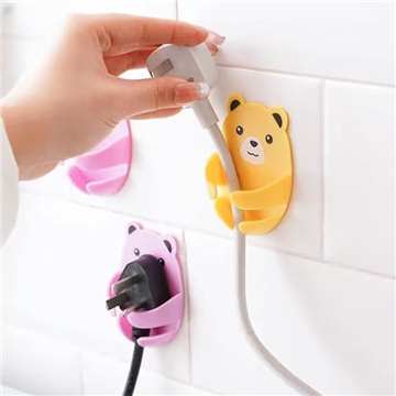 4pcs Wall Storage Hook Bear Plug Bracket Punch-Free Power Plug...